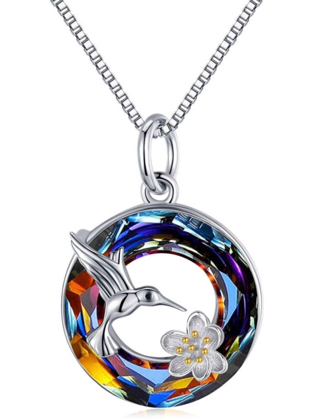 Cute Hummingbird Pendant Necklace in 925 Sterling Silver with Crystal - Perfect